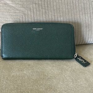 Saint Laurent Cassandra Leather Zip Around Wallet